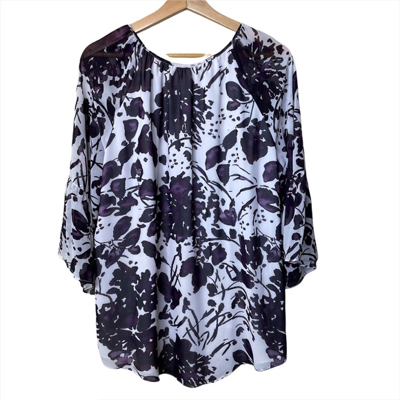 Cato Purple White Floral Long Sleeve Top - Picture 2 of 7